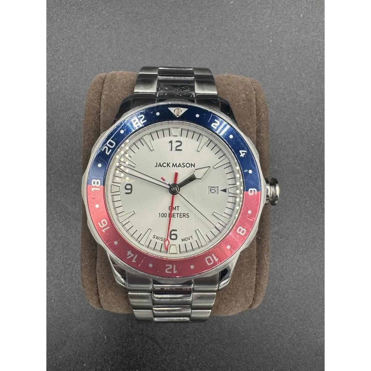 Sleek Jack Mason Halyard Gmt Pepsi Blue Red Bezel  Link Steel Bracelet  42mm